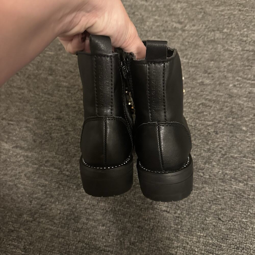 Kurt Geiger London Mini Bax Black Leather Chain Combat Boots Gold Crystal 24/8M - Picture 4 of 7